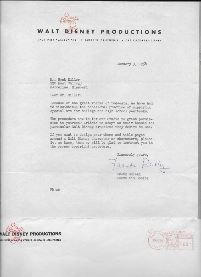 1959 Yearbook Request to Disney for Artwork | Marceline Historical Society