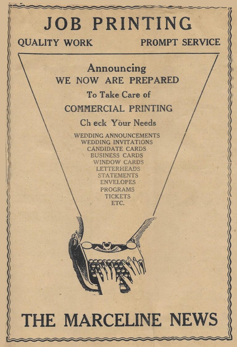 1946 Marceline News Ad for Job Printing | Marceline Historical Society