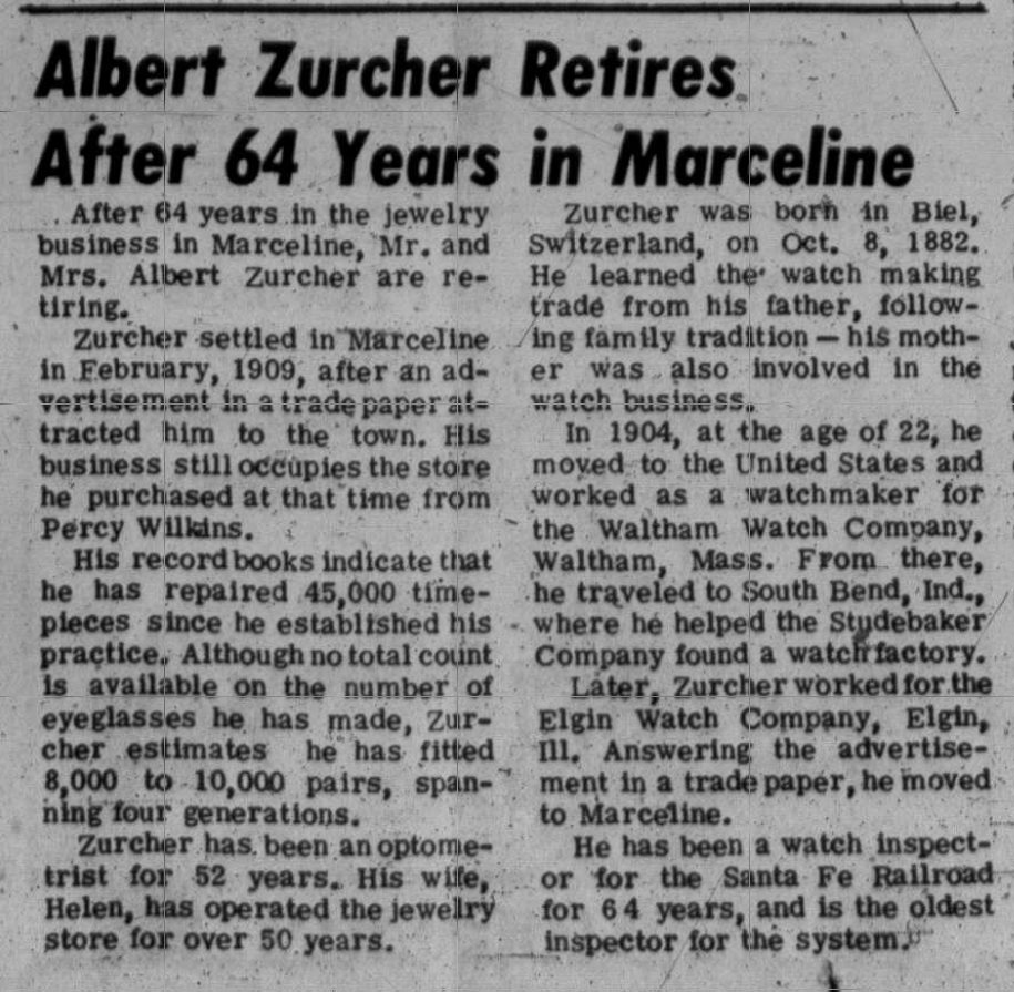 Albert Zurcher Retires After 64 Years in Marceline | Marceline.us