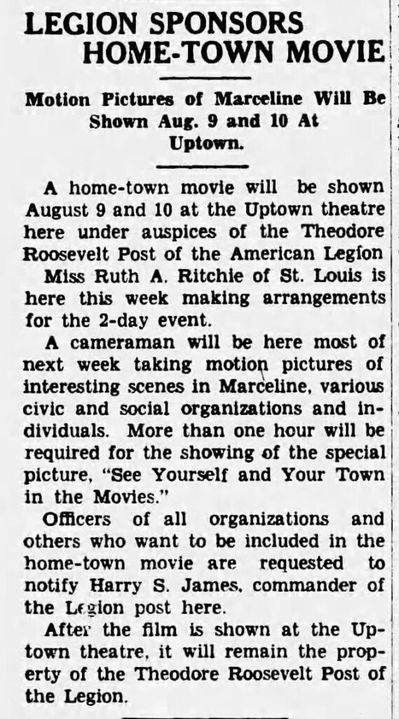 July 28, 1939 - LEGION SPONSORS HOME-TOWN MOVIE