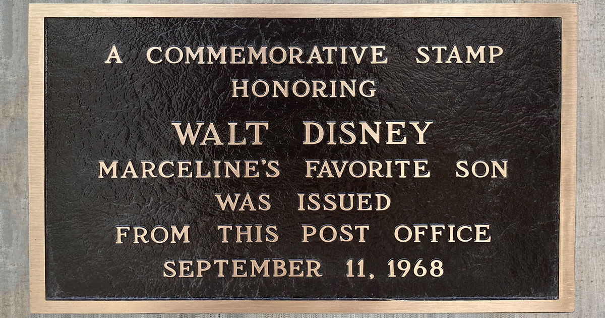 September 11, 1968 - Walt Disney Postage Stamp Plaque | Marceline Historical Society